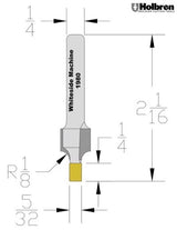 Whiteside 1980 Roundover Router Bit w/Small Pilot 1/8" Radius 3/8" Large Diameter 7/16" Cut Length 1/4" Shank 2 Flute