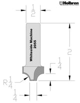 Whiteside 2055 Point Plunge Roundover Router Bit 1/4" Radius 3/4" Large Diameter 1/4" Small Diameter 1/2" Shank 2 Flute