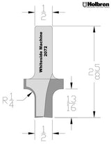 Whiteside 2072 Roundover & Edge Trim Router Bit w/ Plunge Point 1/4" Radius 1-1/8" Large Diameter 1/2" Small Diameter 1/2" Shank 2 Flute