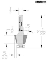 Whiteside 2300 Edge Bevel Router Bit 15 Degree 1/2" Cut Length 1/2" Cut Height 1/4" Shank 2 Flute