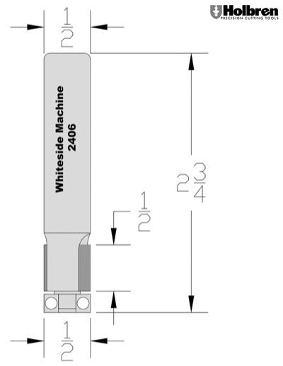 Whiteside 2406 Flush Trim Router Bit 1/2" Cutting Diameter 1/2" Cut Length 1/2" Shank 2 Flute