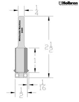 Whiteside 2425 Flush Trim Router Bit 1/2" Cutting Diameter 1" Cut Length 1/4" Shank 3 Flute