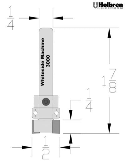 Whiteside 3000 Template Pattern Router Bit 1/2" Cutting Diameter 1/4" Cut Length 1/4" Shank 2 Flute