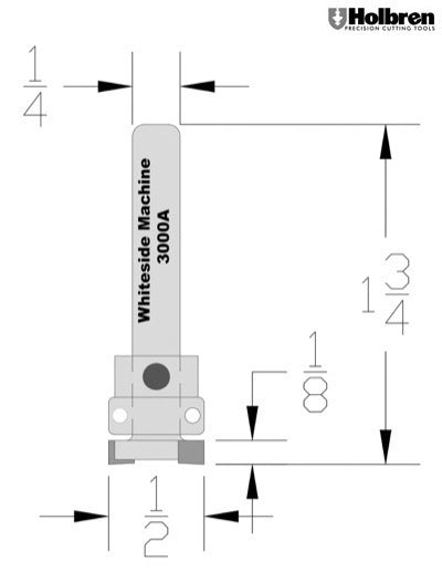 Whiteside 3000A Template Pattern Router Bit 1/2" Cutting Diameter 1/8" Cut Length 1/4" Shank 2 Flute