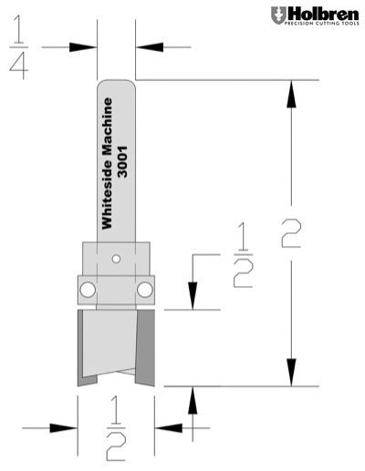 Whiteside 3001 Template Pattern Router Bit 1/2" Cutting Diameter 1/2" Cut Length 1/4" Shank 2 Flute