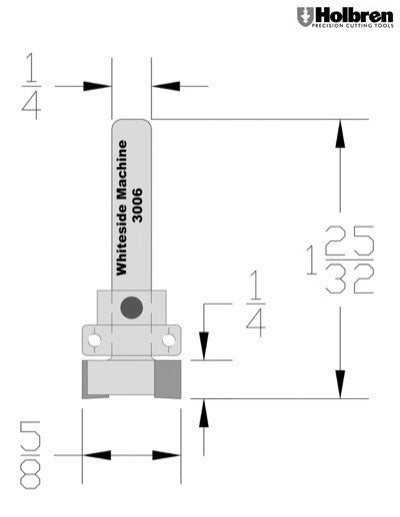 Whiteside 3006 Template Pattern Router Bit 5/8" Cutting Diameter 1/4" Cut Length 1/4" Shank 2 Flute