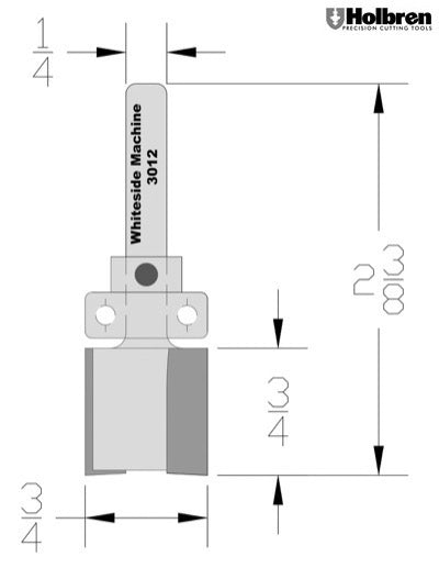 Whiteside 3012 Template Pattern Router Bit 3/4" Cutting Diameter 3/4" Cut Length 1/4" Shank 2 Flute