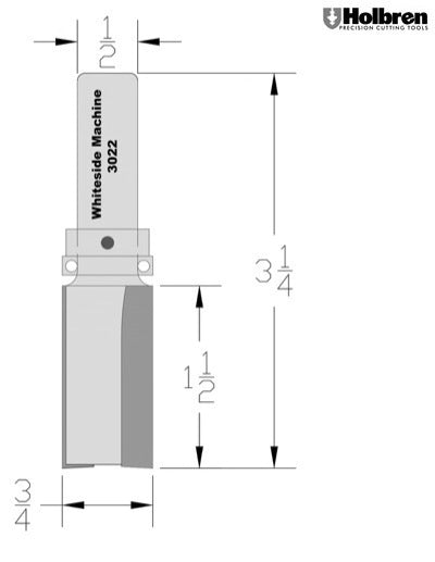 Whiteside 3022 Template Pattern Router Bit 3/4" Cutting Diameter  1-1/2" Cut Length 1/2" Shank 2 Flute