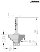 Whiteside 3206 Double Round Router Bit 7/32" Radius 1-3/8" Large Diameter 5/8" Cut Length 1/4" Shank 2 Flute