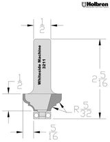 Whiteside 3211 Cove & Bead Router Bit 5/32" Radius 1-1/8" Large Diameter 1/2" Cut Length 1/2" Shank 2 Flute