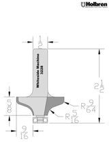 Whiteside 3228 Ogee Router Bit 9/64" & 5/16" Radius 1-5/8" Large Diameter 5/8" Cut Length 1/2" Shank 2 Flute