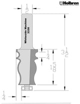 Whiteside 3330 Specialty Molding Router Bit 1" Large Diameter 1-5/8" Cut Length 1/2" Shank 2 Flute