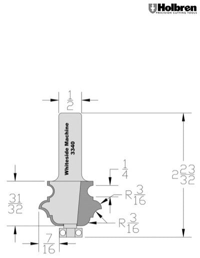Whiteside 3340 Classic Multi-Form Router Bit Small 1/2" Shank 2 Flute