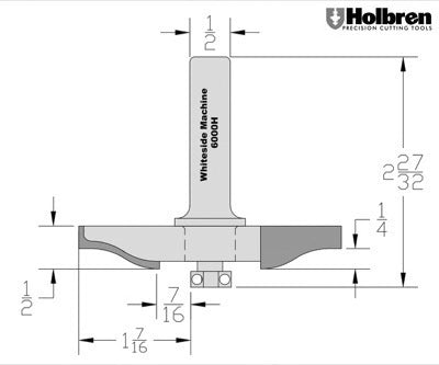 Whiteside 6000H Ogee Large Raised Panel Profile Router Bit 3-3/8" Large Diameter 1-7/16" Cut Length 3 Flute