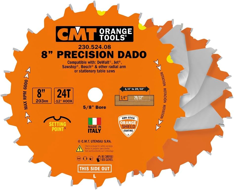 CMT 230.524.08 8" 24T Dado Set 5/8" Bore 1/4-29/32" Cut Width