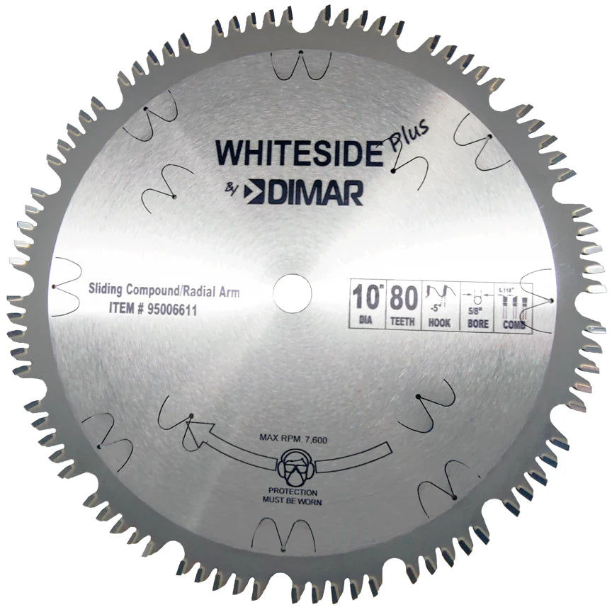 Whiteside Sliding Compound Miter Saw Blade 10" 80T ATB+R 5/8" Arbor