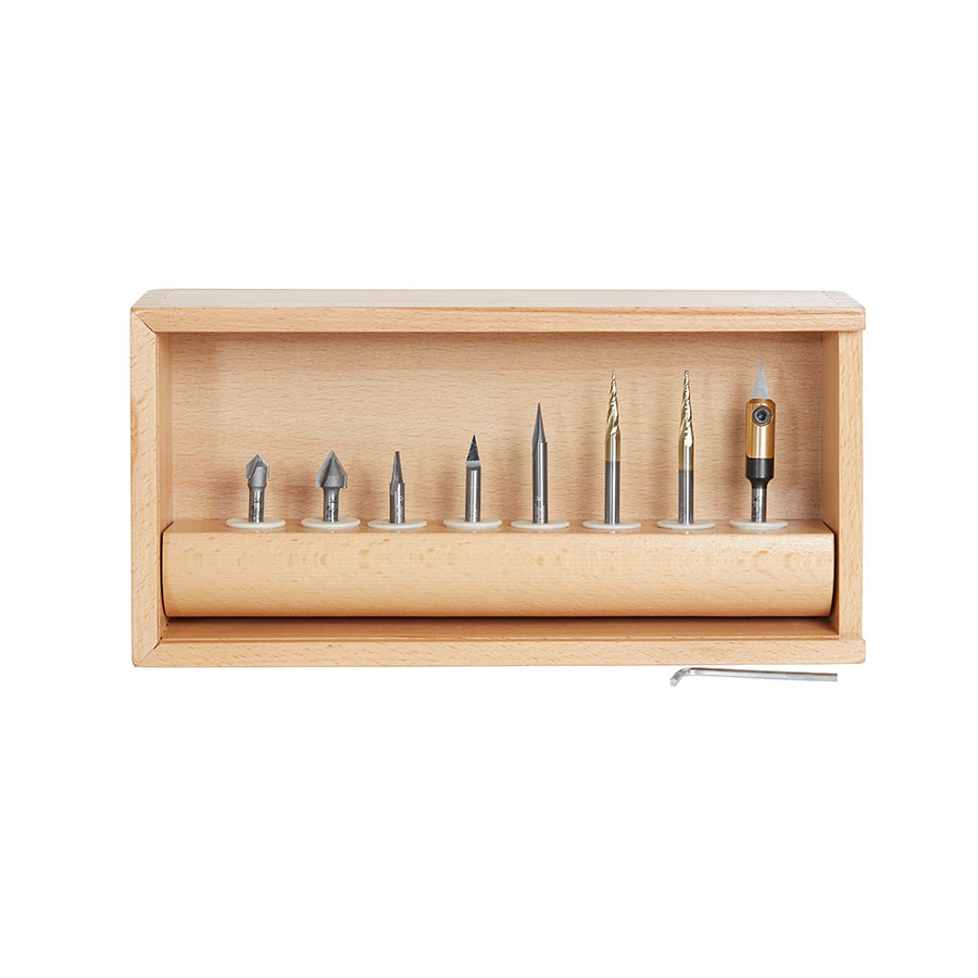 Amana AMS-128 8-Pc 'V' Carving CNC Router Bit Collection 1/4 Inch Shank