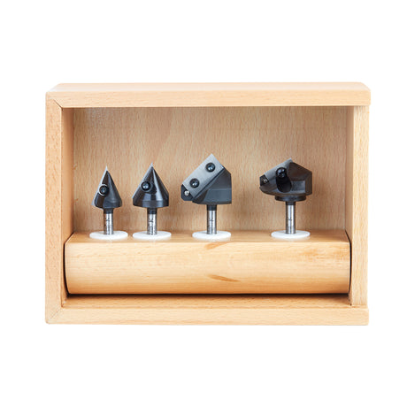 Amana AMS-225 4-Pc 3D CNC Signmaking, Lettering & Engraving Insert Solid Carbide 45, 60, 90 & 120 Degree V-Groove Router Bit Collection 1/4 Inch Shank