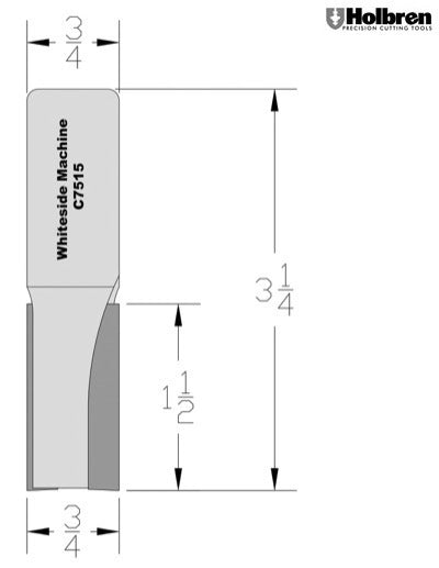 Whiteside C7515 CNC Straight Router  Bit 3/4" Cutting Diameter 1-1/2" Cut Length 3/4" Shank 2 Flute