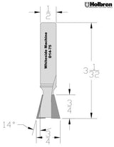 Whiteside D14-75 Dovetail Router Bit 14 Degree 3/4" Large Diameter 3/4" Cut Length 1/2" Shank 2 Flute
