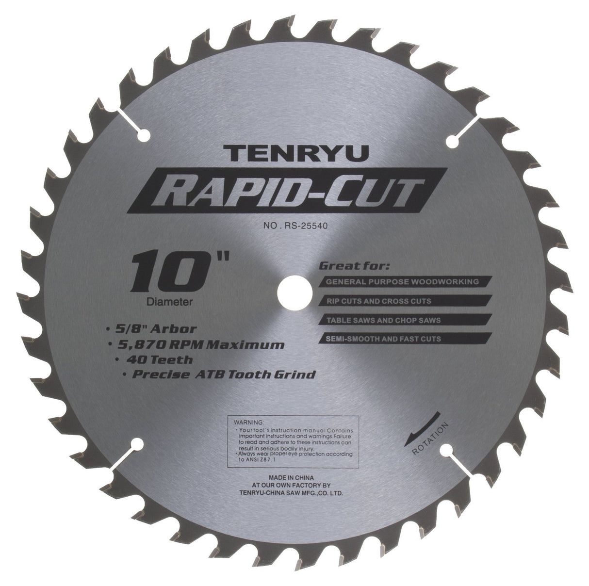 Tenryu RS-25540 10" 40T Rapid Cut General Purpose Saw Blade 5/8" Bore