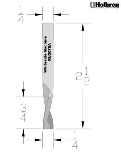 Whiteside RU2076A O-Flute Upcut Spiral Router Bit 1/4" Cutting Diameter 3/4" Cut Length 1/4" Shank