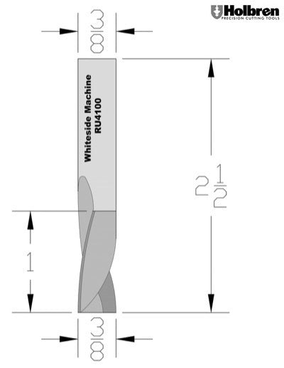 Whiteside RU4100 Standard Upcut Spiral Router Bit Solid Carbide 3/8" Cutting Diameter 1" Cut Length 3/8" Shank 2 Flute