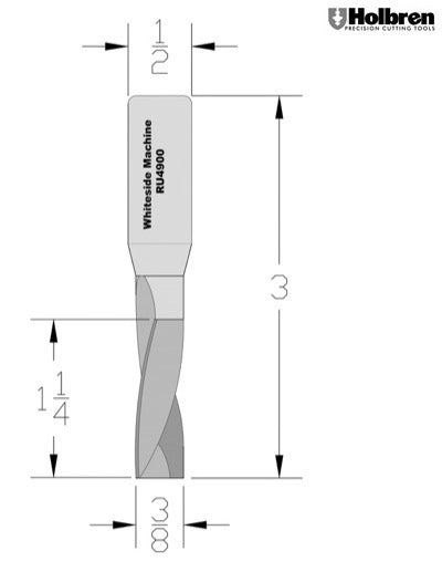 Whiteside RU4900 Standard Upcut Spiral Router Bit Solid Carbide 3/8" Cutting Diameter 1-1/4" Cut Length 1/2" Shank 2 Flute