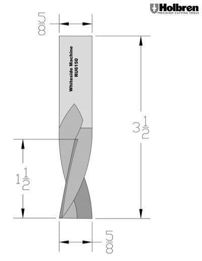 Whiteside RU6150 Standard Upcut Spiral Router Bit Solid Carbide 5/8" Cutting Diameter 1-1/2" Cut Length 5/8" Shank 2 Flute