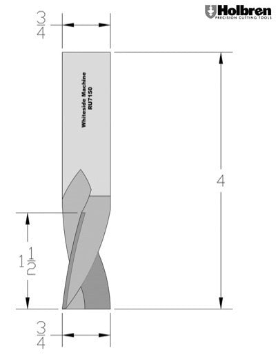 Whiteside RU7150 Standard Upcut Spiral Router Bit Solid Carbide 3/4" Cutting Diameter 1-1/2" Cut Length 3/4" Shank 2 Flute