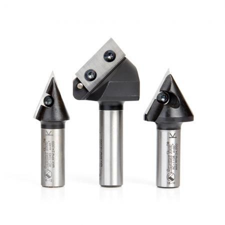 Amana AMS-157 CNC V-Groove, 2D/3D, Signmaking, Lettering & Engraving Insert Carbide Router Bit 3-Pc Pack 1/2 Inch Shank