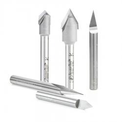 Amana AMS-159 5-Pc Solid Carbide and Carbide Tipped 18, 30, 45, 60 & 90 Degree V-Groove Router Bit Pack 1/4 Inch Shank