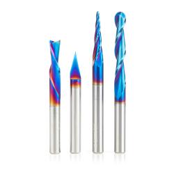 Amana AMS-188-K 4-Pc Solid Carbide Spektra Extreme Tool Life Coated Signmaking/Engraving CNC Router Bit Pack 1/4 Shank